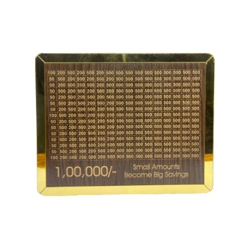 Wooden Money Saving Box | Cash Saver Money Box with Counting Target | ₹1,00,000 Savings Challenge Piggy Bank | Coin & Cash Bank for Boys, Girls and Adult | Durable & Eco-Friendly