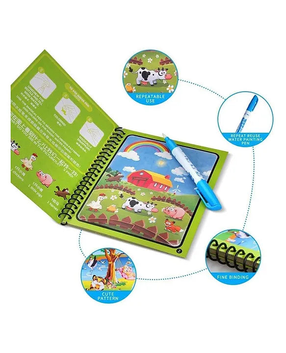 Magic Water Doodle Colouring Book with Refillable Pen – Spiral Bound, Reusable Drawing Pad for Kids (3 Books Set, Age 3+)