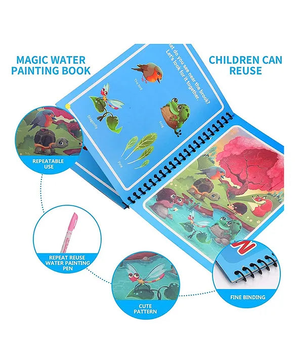 Magic Water Doodle Colouring Book with Refillable Pen – Spiral Bound, Reusable Drawing Pad for Kids (3 Books Set, Age 3+)