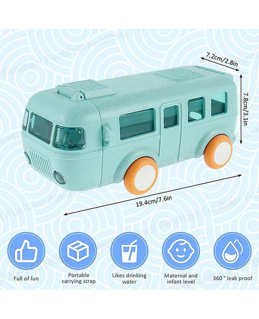 Bus-Shaped Kids Water Bottle – 480ml, Leakproof with Straw, Adjustable Strap, One-Click Open (Age 3+)