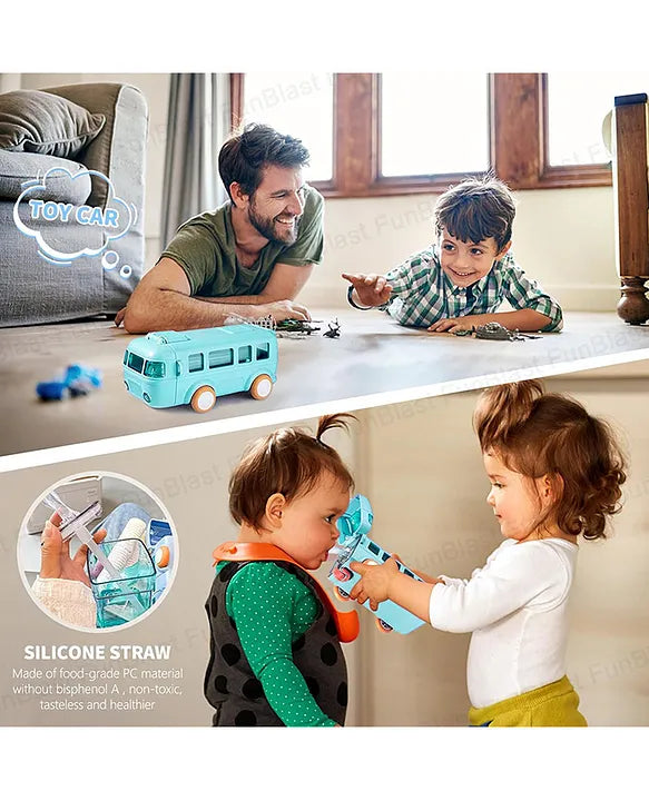 Bus-Shaped Kids Water Bottle – 480ml, Leakproof with Straw, Adjustable Strap, One-Click Open (Age 3+)