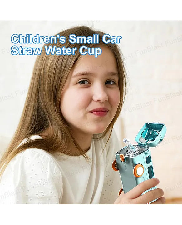 Bus-Shaped Kids Water Bottle – 480ml, Leakproof with Straw, Adjustable Strap, One-Click Open (Age 3+)