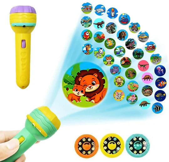 3 Slide Cartoon Story Projector Bedtime Toy for Kids | Projector Flashlight Torch – 24 Patterns