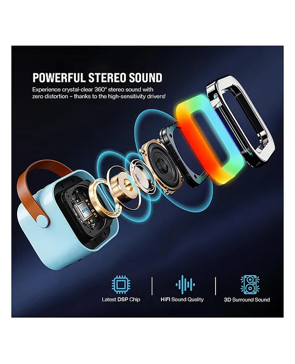 Mini Karaoke Machine with Wireless Mic for Kids | Portable Bluetooth, USB Connectivity Speaker with LED Lights & Music | Fun Singing Toy for Girls & Boys 4-12 Years | Set of 1