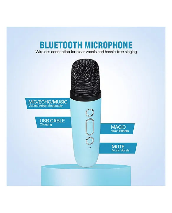 Mini Karaoke Machine with Wireless Mic for Kids | Portable Bluetooth, USB Connectivity Speaker with LED Lights & Music | Fun Singing Toy for Girls & Boys 4-12 Years | Set of 1