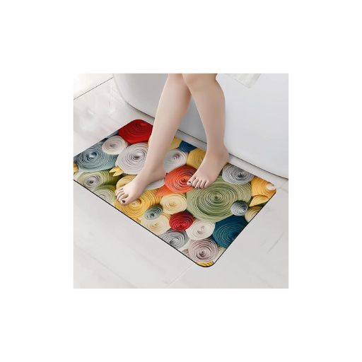 Premium Quick-Dry Rubber Bathroom Mat – 4-Layer Diatomaceous Earth Bath Mat | Anti-Slip, Machine Washable, Fast Water Absorption | 60×40 cm Soft Nubuck Fabric Top & Thick Rubber Base