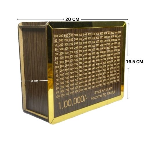 Wooden Money Saving Box | Cash Saver Money Box with Counting Target | ₹1,00,000 Savings Challenge Piggy Bank | Coin & Cash Bank for Boys, Girls and Adult | Durable & Eco-Friendly
