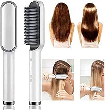 2 in 1 Ceramic Hair Straightener Brush for Women | Fast Heating Ionic Hot Comb with 5 Heat Settings, Anti-Scald & Auto Shut-Off
