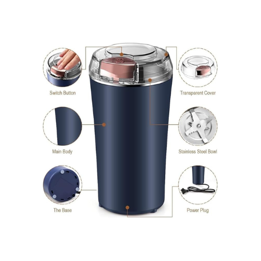 Portable Electric Coffee & Spice Grinder – One-Click Start, Low-Noise Motor, Stainless Steel Blades | Compact Espresso Bean Grinder for Coffee Beans, Nuts, Spices & Seeds