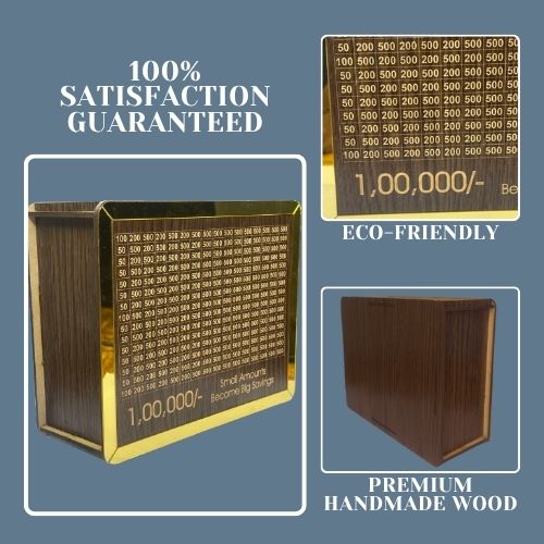 Wooden Money Saving Box | Cash Saver Money Box with Counting Target | ₹1,00,000 Savings Challenge Piggy Bank | Coin & Cash Bank for Boys, Girls and Adult | Durable & Eco-Friendly