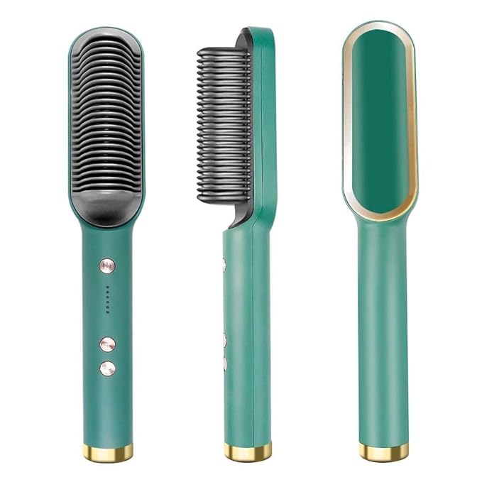 2 in 1 Ceramic Hair Straightener Brush for Women | Fast Heating Ionic Hot Comb with 5 Heat Settings, Anti-Scald & Auto Shut-Off