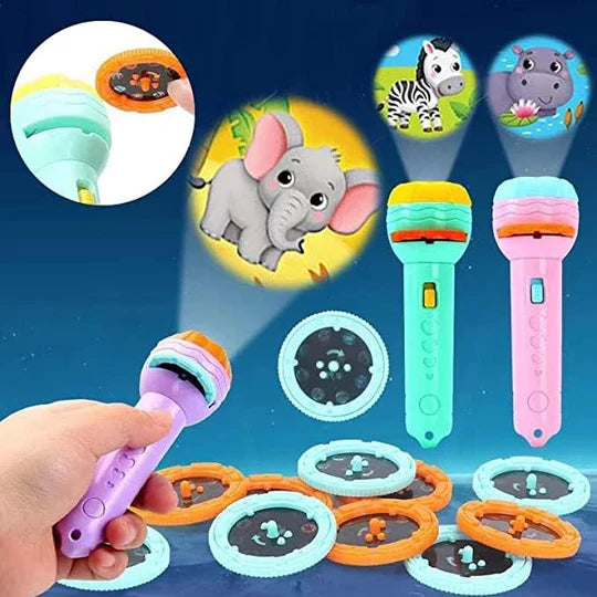3 Slide Cartoon Story Projector Bedtime Toy for Kids | Projector Flashlight Torch – 24 Patterns