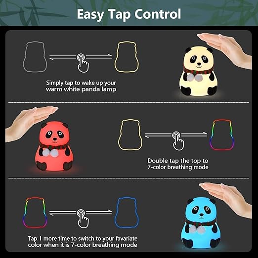 Silicone Panda Touch Lamp Night Light for Kids Squishy Nightlight Lamp Cute Stuff Kawaii Aesthetic Baby Room Decor with 7 Multicolur, Led
