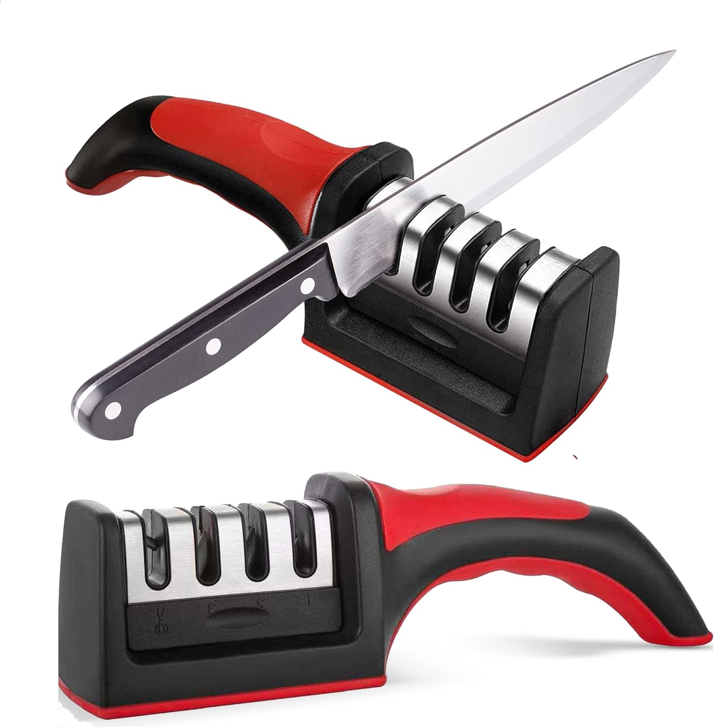 4 in1 Stainless Steel Kitchen Knife Sharpener with 4 Stage Sharpening Slots