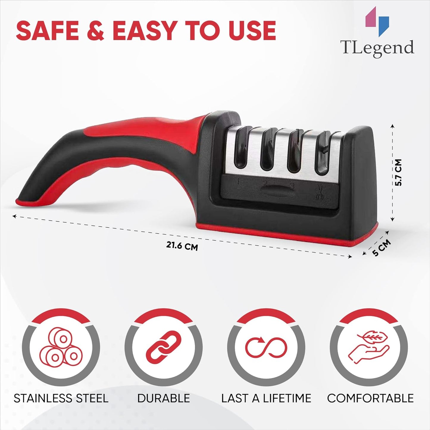 4 in1 Stainless Steel Kitchen Knife Sharpener with 4 Stage Sharpening Slots