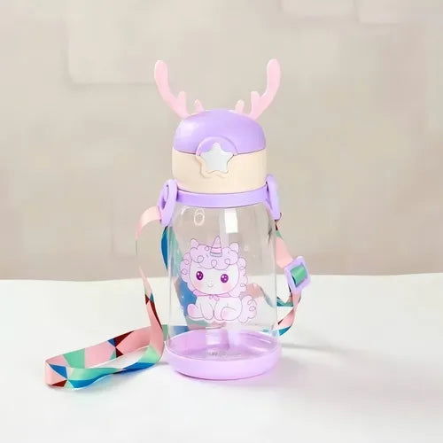 Kids Water Bottle with Strap – 680ml Leakproof, BPA-Free, Soft Spout, One-Button Lid PACK OF TWO (Multicolor)