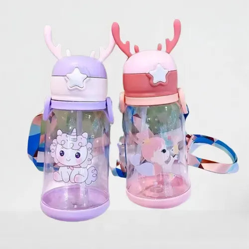 Kids Water Bottle with Strap – 680ml Leakproof, BPA-Free, Soft Spout, One-Button Lid PACK OF TWO (Multicolor)