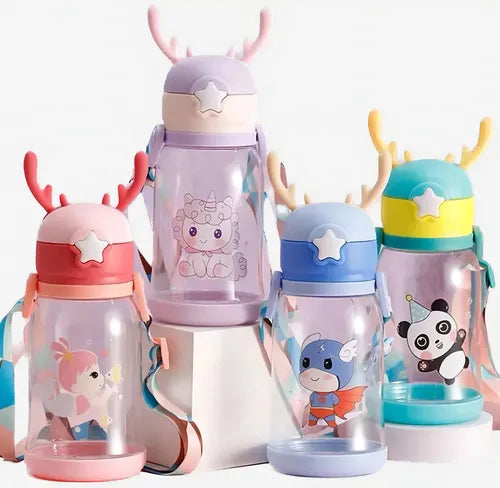 Kids Water Bottle with Strap – 680ml Leakproof, BPA-Free, Soft Spout, One-Button Lid PACK OF TWO (Multicolor)