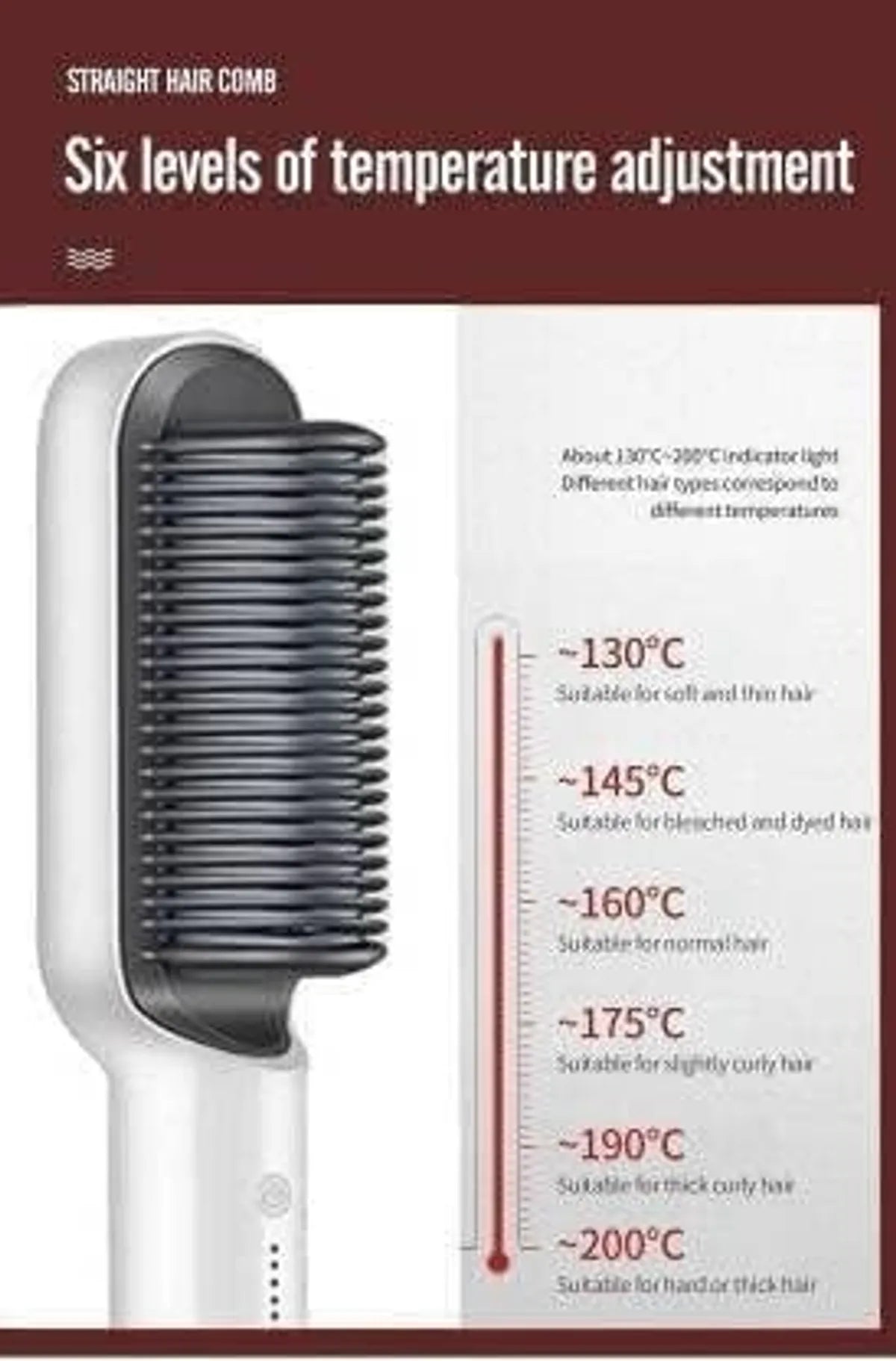 2 in 1 Ceramic Hair Straightener Brush for Women | Fast Heating Ionic Hot Comb with 5 Heat Settings, Anti-Scald & Auto Shut-Off