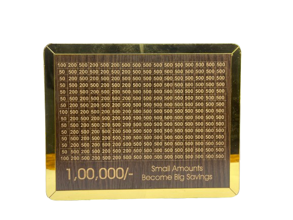 Wooden Money Saving Box | Cash Saver Money Box with Counting Target | ₹1,00,000 Savings Challenge Piggy Bank | Coin & Cash Bank for Boys, Girls and Adult | Durable & Eco-Friendly