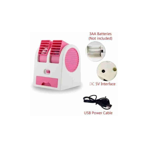 Portable Mini Air Cooler & USB Personal AC – Dual Bladeless Blower with Ice Chamber | Water Cooling Fan for Home, Office, Desk, Car & Travel (Multicolor)