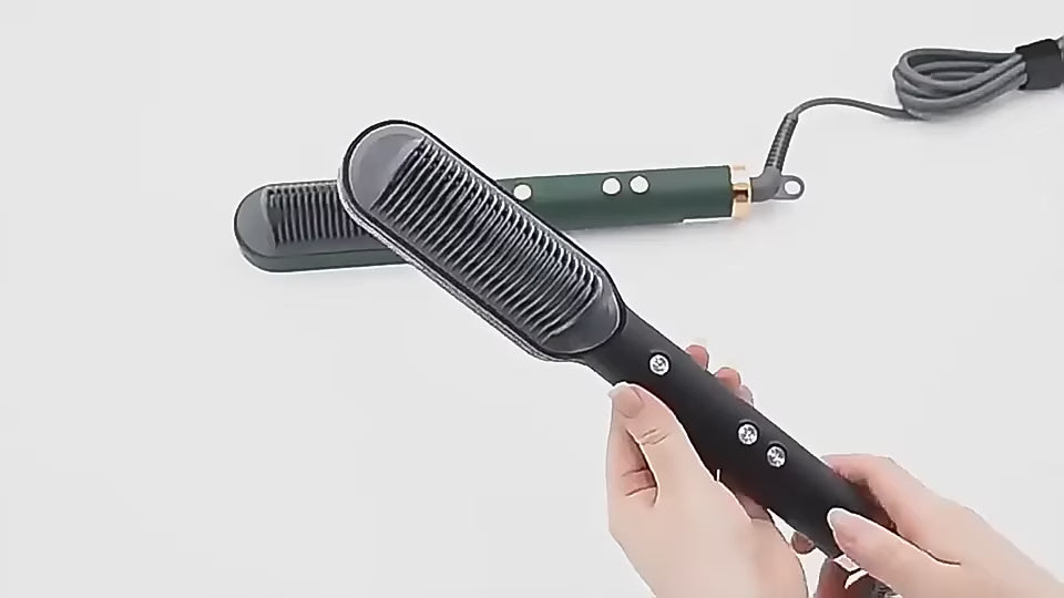 2 in 1 Ceramic Hair Straightener Brush for Women | Fast Heating Ionic Hot Comb with 5 Heat Settings, Anti-Scald & Auto Shut-Off