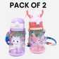 Kids Water Bottle with Strap – 680ml Leakproof, BPA-Free, Soft Spout, One-Button Lid PACK OF TWO (Multicolor)