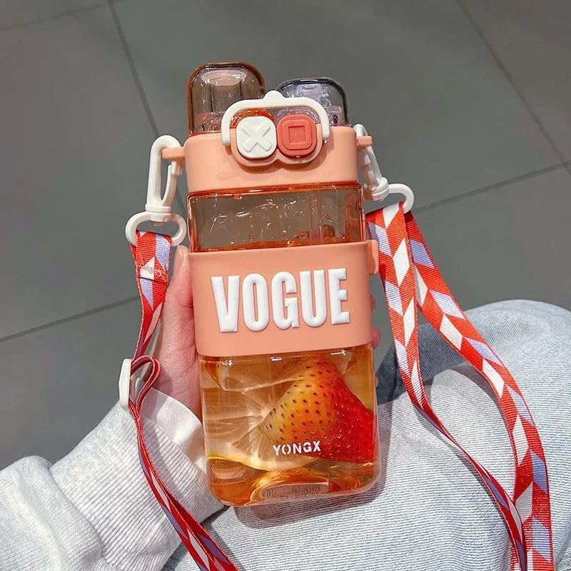 Kids Kawaii Cartoon Water Bottle – 2-in-1 Straw & Light | 580ml Square Leak-Proof Drinking Cup with Stickers & Adjustable Strap