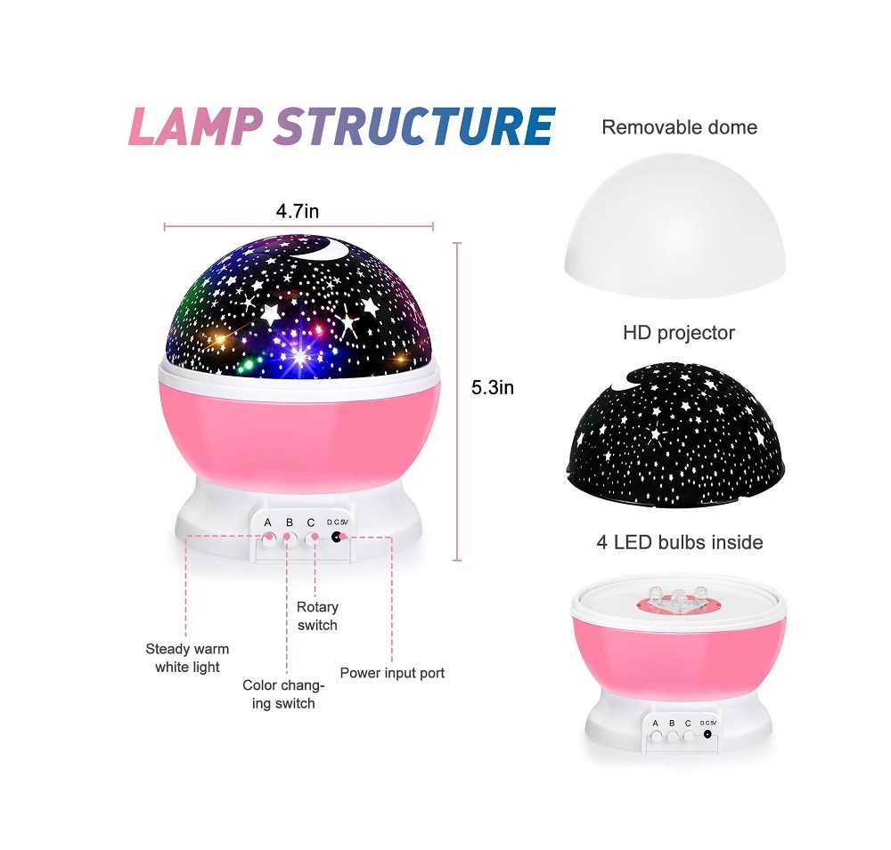 Star Light Projector Night Lamp | Rotating LED Galaxy Moon & Star Projector | Romantic Cosmos Night Light for Kids & Home Decoration
