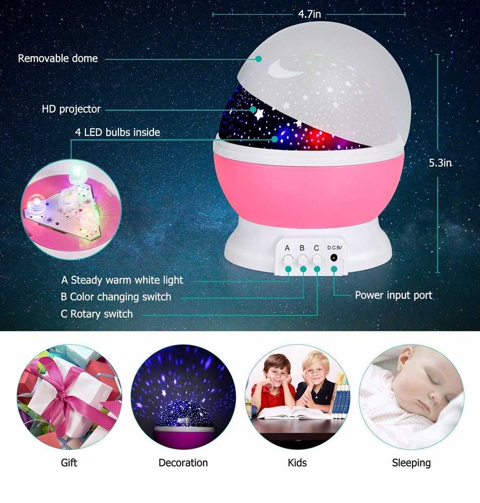 Star Light Projector Night Lamp | Rotating LED Galaxy Moon & Star Projector | Romantic Cosmos Night Light for Kids & Home Decoration